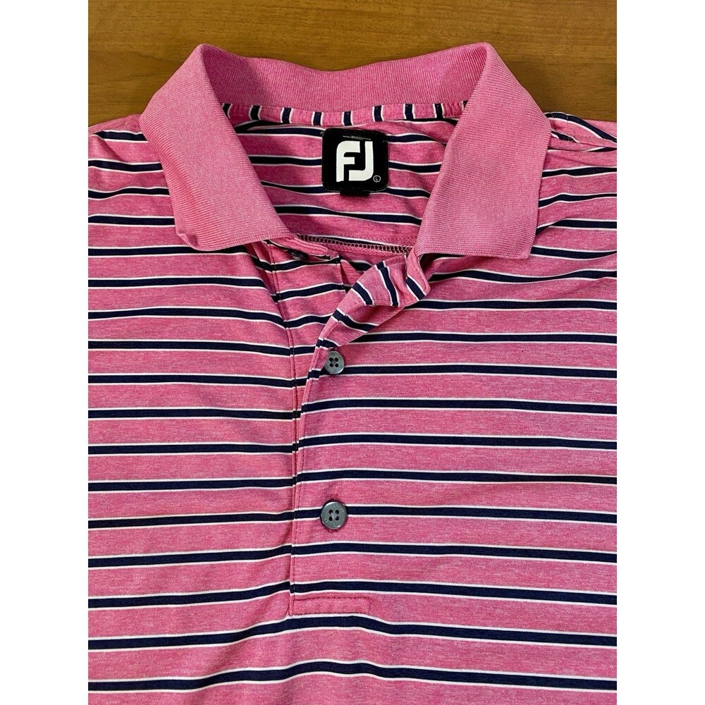 FootJoy Golf Polo Shirt Men’s L Performance Stretch Moisture Wick Striped Pink